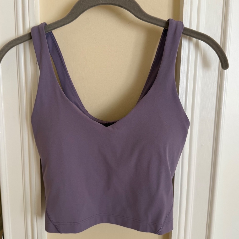 Lululemon Align Tank Top Purple V-Neck Cropped Cami size 2 padded bra workout